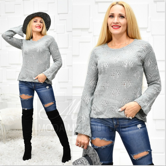 HOLIDAY COLLECTION- HEATHER Gray Silver Sweater - Picture 2 of 4